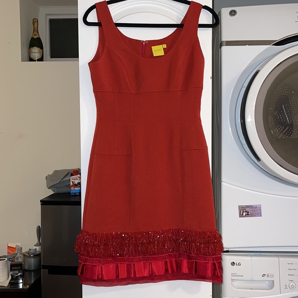 Aysha Red suit jacket with body fitting fringe dress - Picture 6 of 8